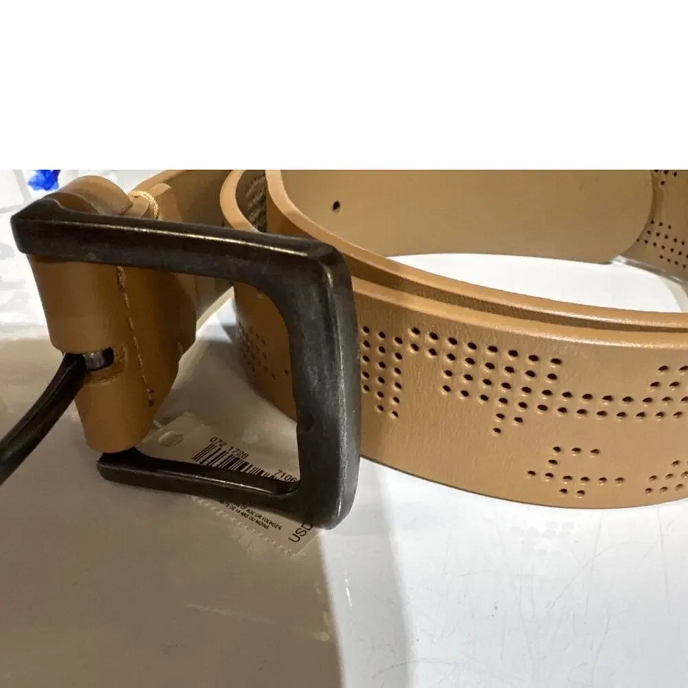 Aerie Perforated Leather Belt Brown Tan Women Full Length 42 Casual Accessory